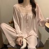 【超丝滑，V领蕾丝花边睡衣】法式宫廷风早秋新款缎面，甜美花边点缀，宽松版型不挑身材，亲肤透气冰雪丝长袖长裤甜美家居QQ 商品缩略图1