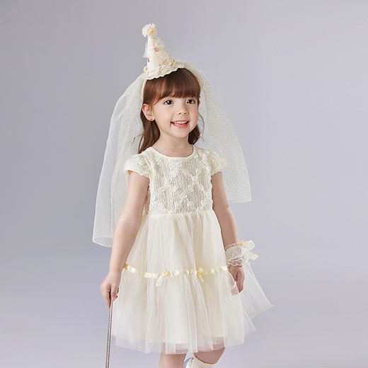 笛莎Deesha 童装女童连衣裙2025夏新款女童仙气花花奶白蝴蝶结纱裙 商品图1