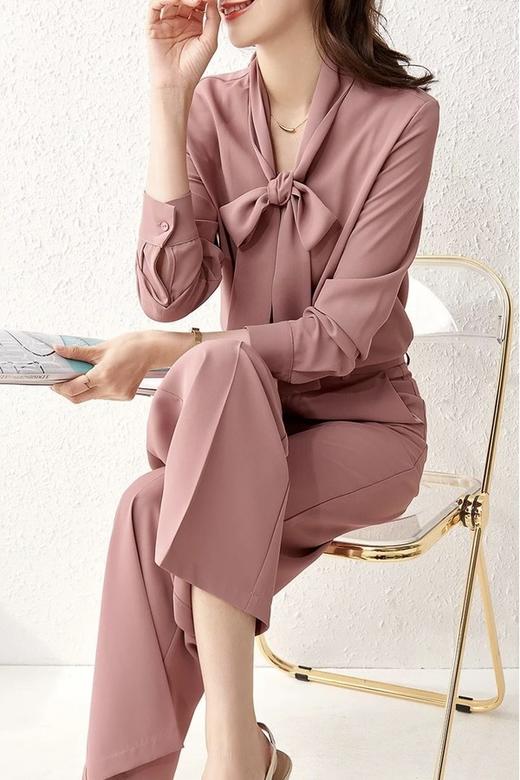 SENTUBILA尚都比拉 气质飘带领衬衫直筒裤套装 15753 商品图0