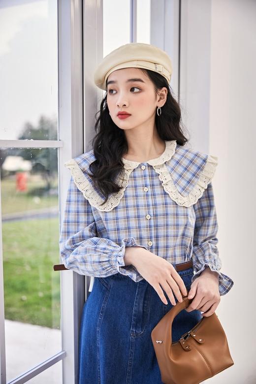 Stay2Weeks 格纹蕾丝翻领上衣 15575 商品图3