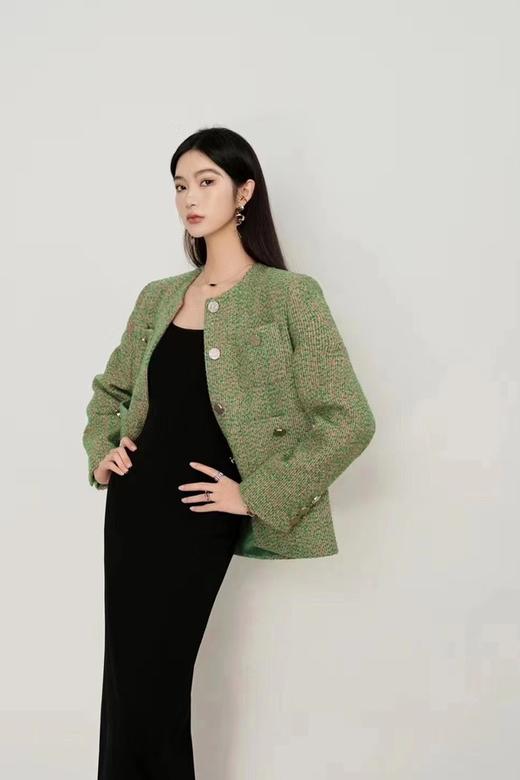 Le Malene 绿色精致圆领口袋纽扣外套 17722 商品图3