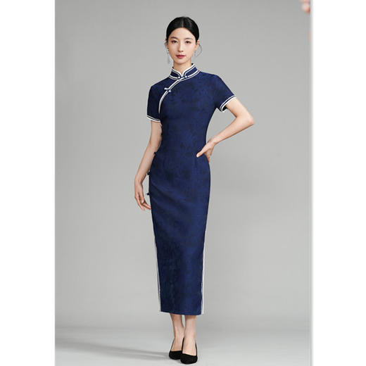 GX老上海复古中国风长款短袖双面提花旗袍2025春夏新款旗袍裙 商品图3