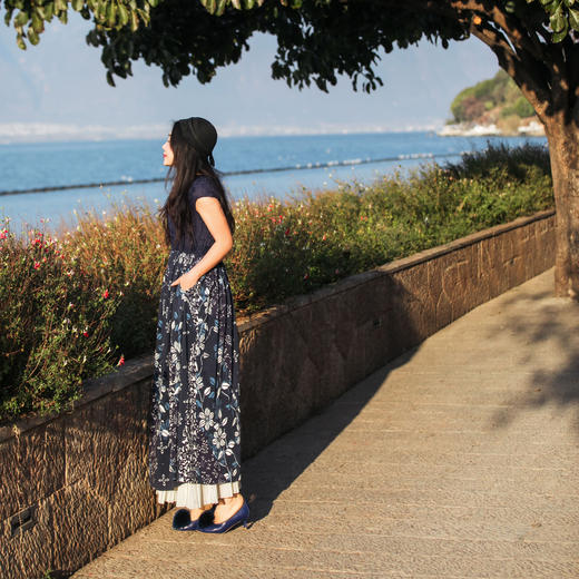 【林栖设计小店】（现货）纯棉水田连衣裙复古蓝印花铁线莲花纹优雅绣花2025春夏新品长裙女1952053 商品图1