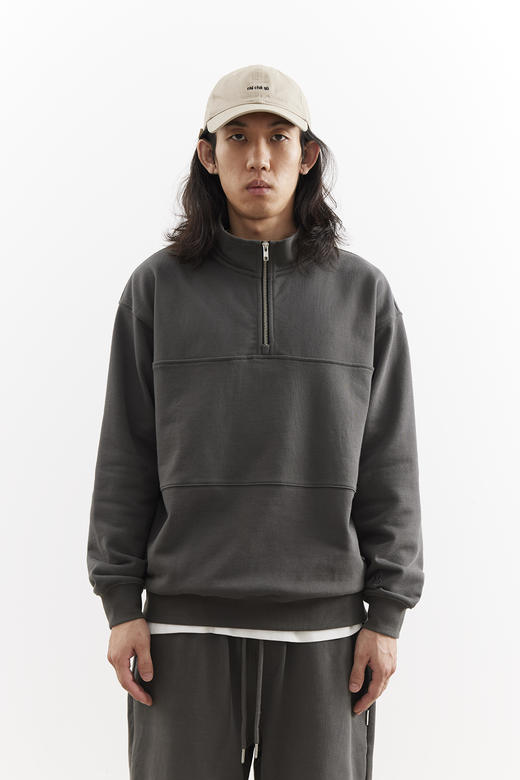 吃茶去chichaqu25经典宽松休闲百搭刺绣全棉立领半拉链卫衣复古 商品图3