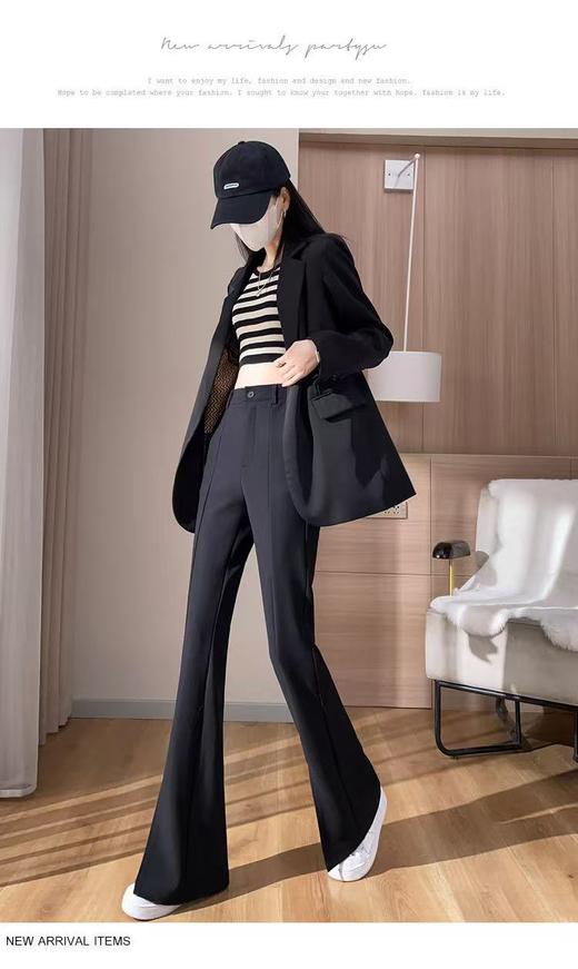 【春上新】憬J ·女神裤黑色开叉微喇叭裤16198-喜出 商品图2