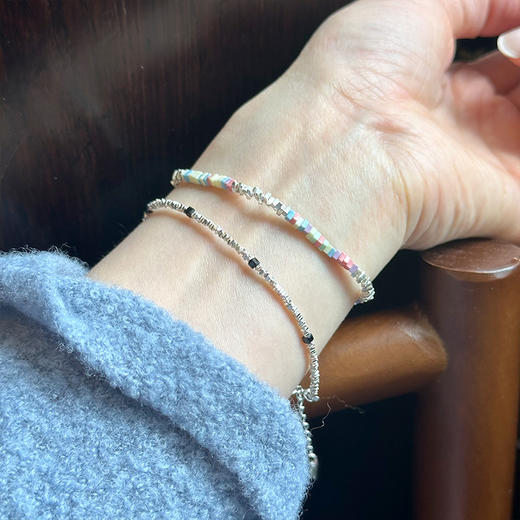 925纯银黑玛瑙碎银子手链 商品图2