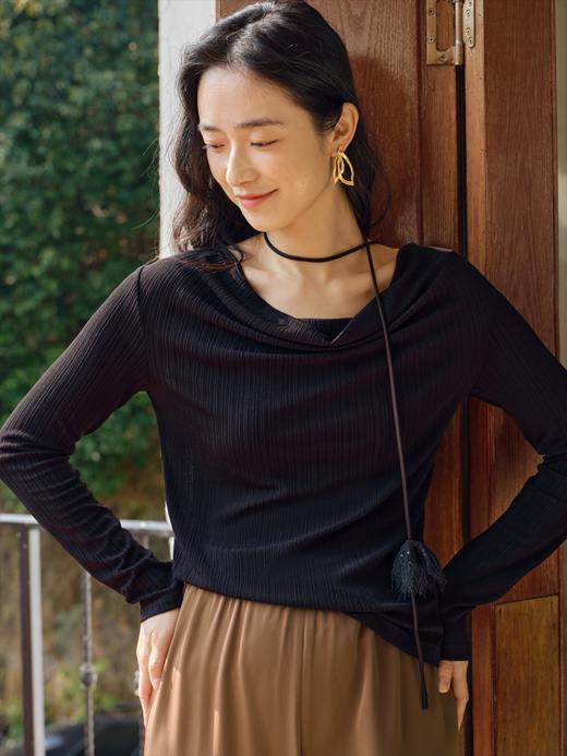 温柔月光 醋酸混纺气质荡领上衣FCF1TOP023 商品图1