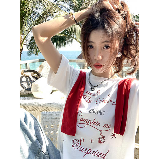 <曾小咸推荐>字母印花宽松显瘦圆领短袖T恤 商品图0