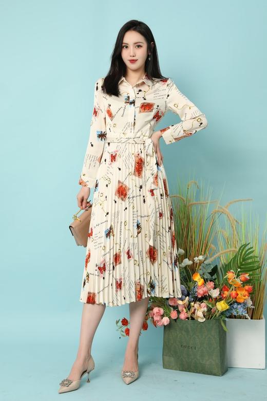 Le Malene 衬衫领字母印花百褶长款连衣裙 15787 商品图1