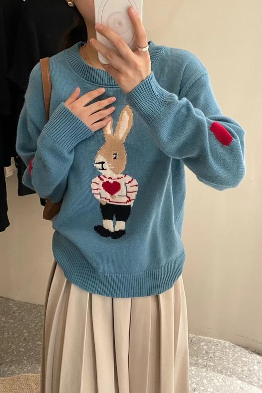 Stay2Weeks 蓝色圆领可爱兔子爱心针织上衣 17734 商品图2