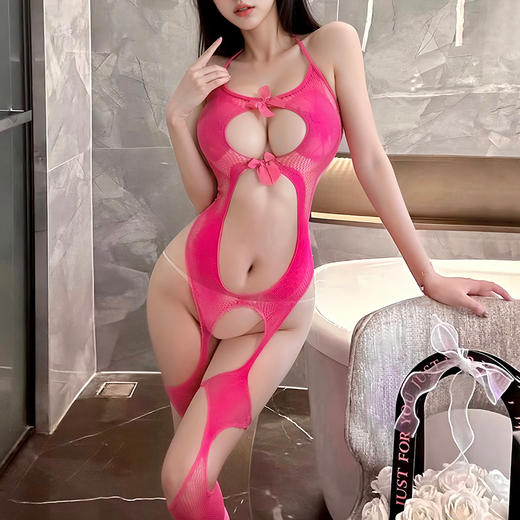 霏慕 镂空透波裸臀诱情连身袜7548 情趣丝袜吊带连体袜性感诱惑开档免脱情趣内衣油光珠光透视 商品图8