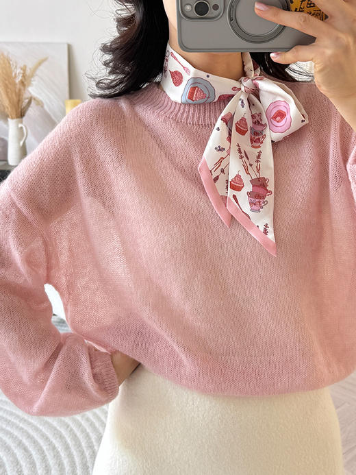 复古印花桑蚕丝窄版长款丝巾 商品图4