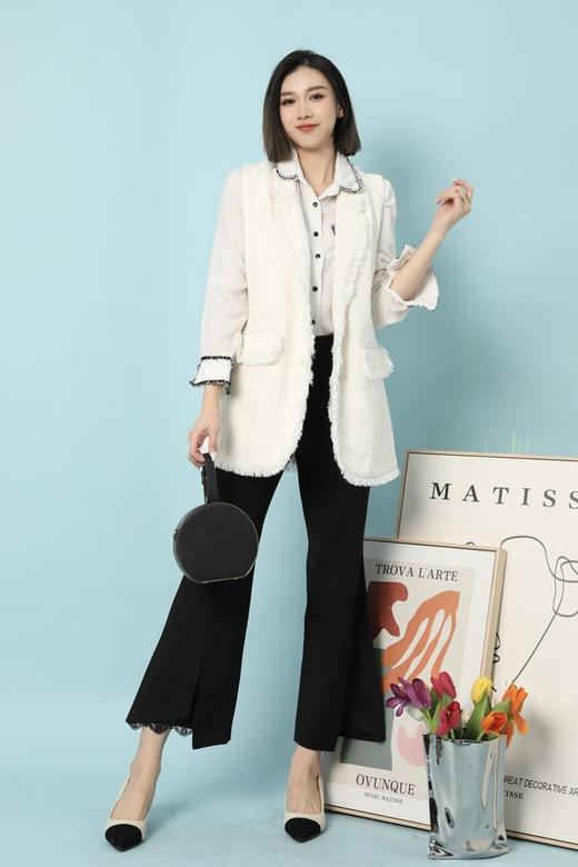 Le Malene 黑色休闲百搭微喇长裤 15645 商品图2