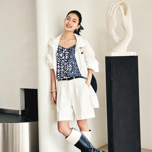 【林栖设计小店】亚麻裤子蓝印花纹时尚简约百搭宽松2025春夏新品短裤女1952032 商品图1