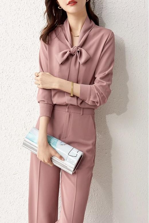 SENTUBILA尚都比拉 气质飘带领衬衫直筒裤套装 15753 商品图1