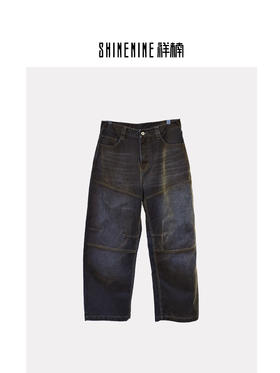 W432231622做旧直筒牛仔裤