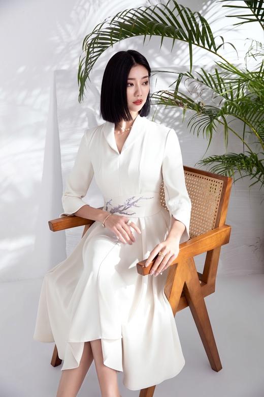 Le Malene 国风刺绣小翻领收腰大A摆连衣裙 15782 商品图1