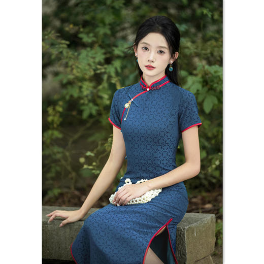 GX苏杭复古中式长款短袖旗袍2025春夏新款改良国风宴会旗袍 商品图3