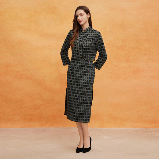 QE801斯尔丽2025春季新款复古华丽提花显瘦气质优雅搭配外搭套装旗袍 商品图3