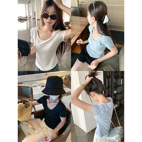 <曾小咸推荐>基础百搭4色圆领短款修身短袖T恤