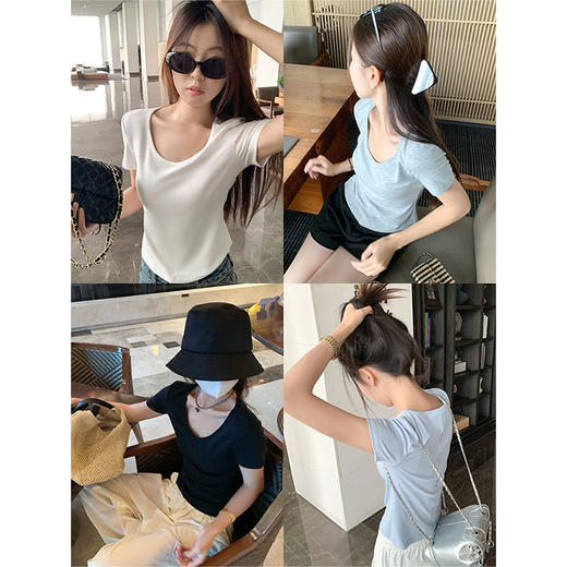 <曾小咸推荐>基础百搭4色圆领短款修身短袖T恤 商品图0