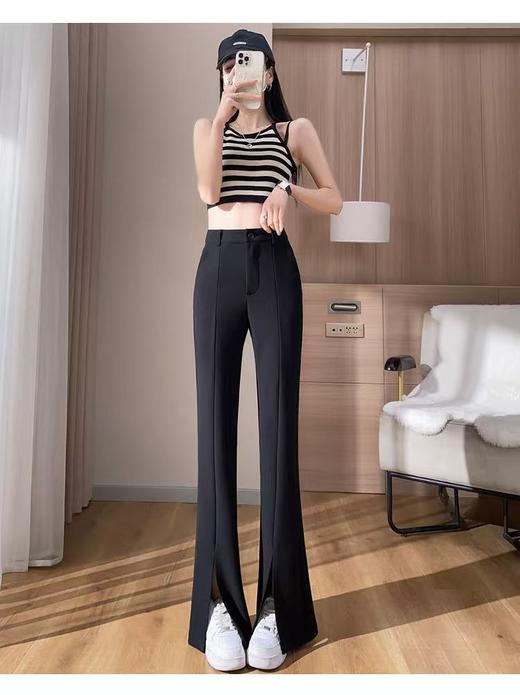 【春上新】憬J ·女神裤黑色开叉微喇叭裤16198-喜出 商品图8