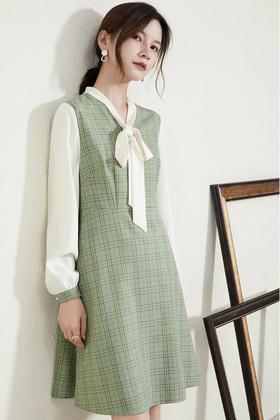 熙然 早春穿搭淑女减龄假两件拼接连衣裙 15679