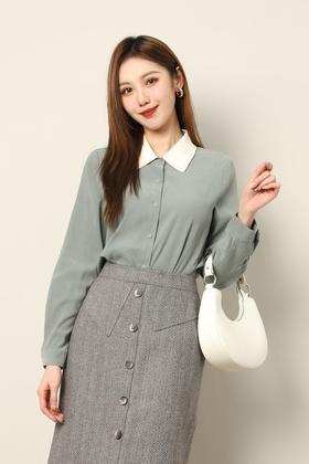 ESTELLICA 温柔知性优雅拼色长袖衬衫 17723