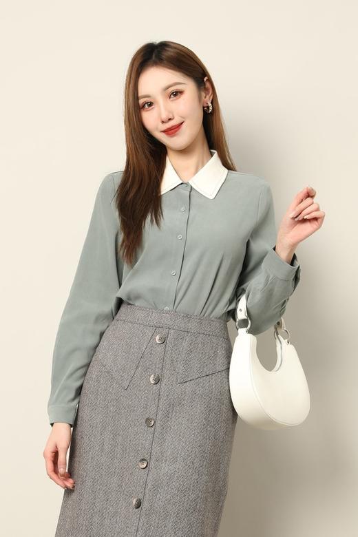 ESTELLICA 温柔知性优雅拼色长袖衬衫 17723 商品图0