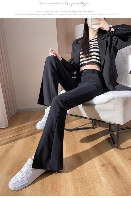 【春上新】憬J ·女神裤黑色开叉微喇叭裤16198-喜出 商品图1