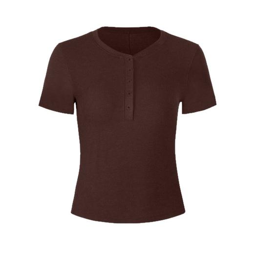 跃牌【倚窗听雨】系列 Athena lulu 美丽诺羊毛亨利衫女高弹裸感紧身瑜伽服短袖上衣T恤DA97 商品图3