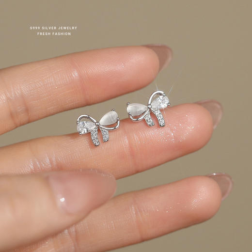 【蝴蝶甜心】s999纯银猫眼石蝴蝶结锆石耳钉【YXS-E5233】 商品图1