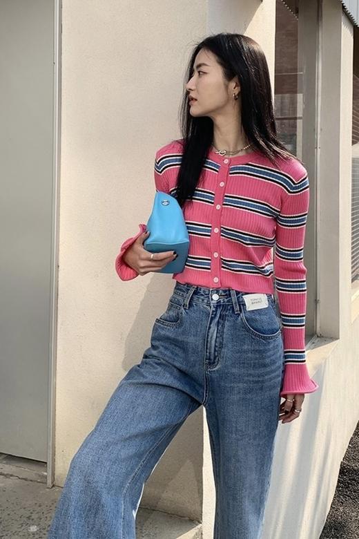 LNNNS 条纹撞色喇叭袖针织开衫 15817 商品图3