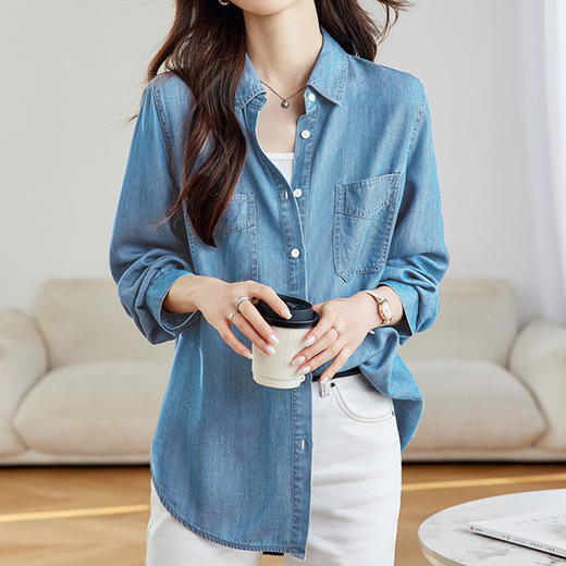 馥迦通勤百搭莱赛尔牛仔衬衫 商品图4