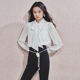 优雅气质系带蝴蝶结衬衫修身上衣女(货号:MF85TP753A1001)
