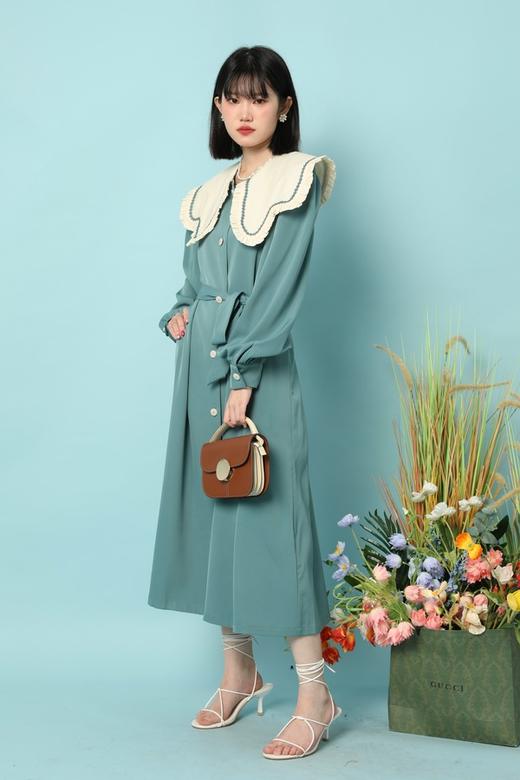 L.Fleuri 可爱大翻领收腰系带连衣裙 15847 商品图1