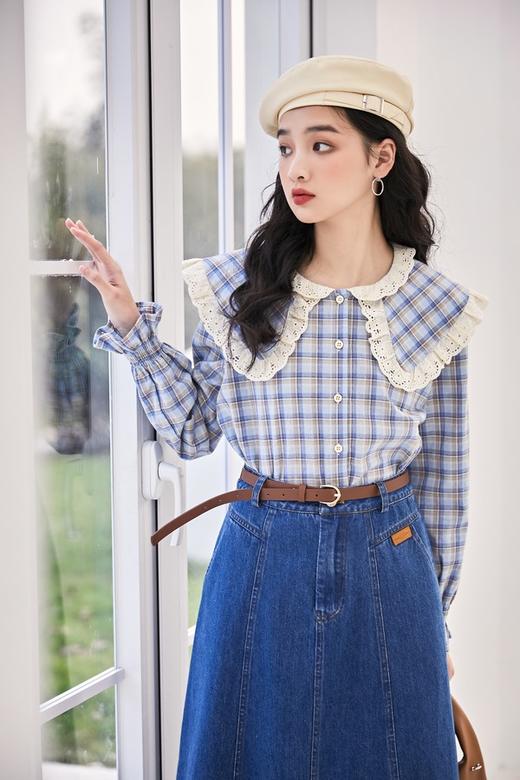 Stay2Weeks 格纹蕾丝翻领上衣 15575 商品图0