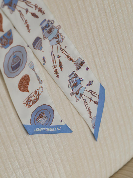 复古印花桑蚕丝窄版长款丝巾 商品图2