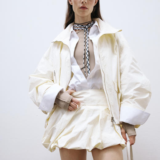 lost in echo2025春夏新款宽松茧型短款夹克外套花苞半身裙短裙女 商品图2