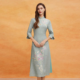 QE805斯尔丽2025春季新款改良奥黛旗收腰A摆显瘦提花印花气质优雅旗袍