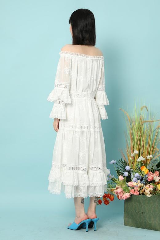 SUMMER & SAGE 浪漫蕾丝一字领花边袖连衣裙 15771 商品图2