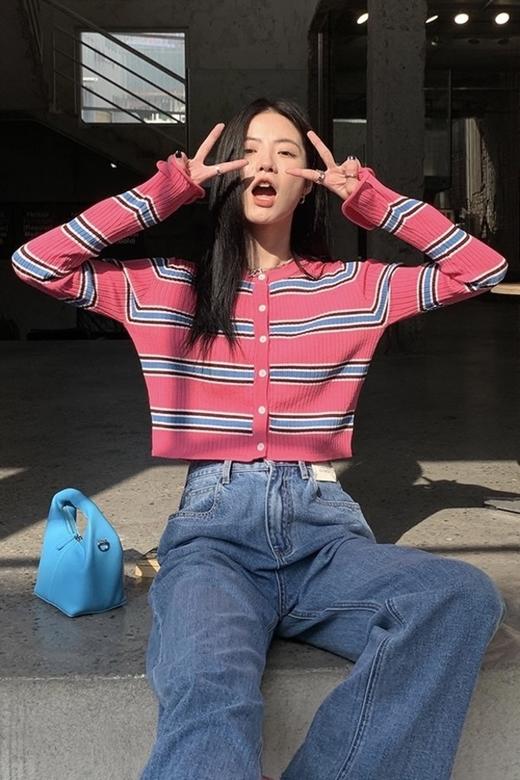 LNNNS 条纹撞色喇叭袖针织开衫 15817 商品图1