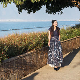 【林栖设计小店】（现货）纯棉水田连衣裙复古蓝印花铁线莲花纹优雅绣花2025春夏新品长裙女1952053