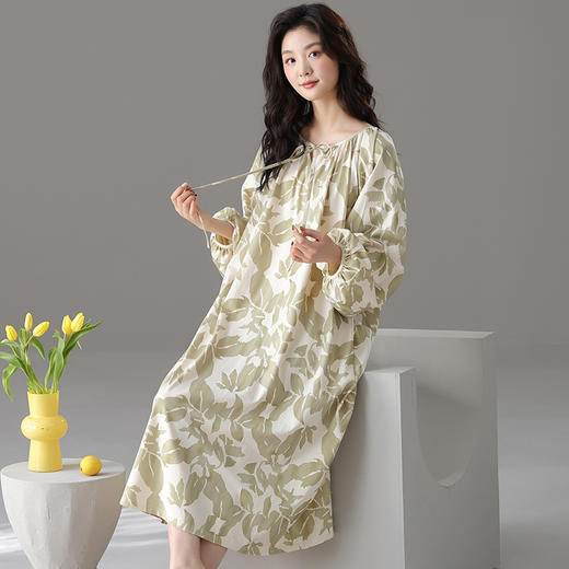 红腾 马卡龙印花家居服系列 优雅女士长袖睡裙 舒适柔软 设计长裙款 商品图11