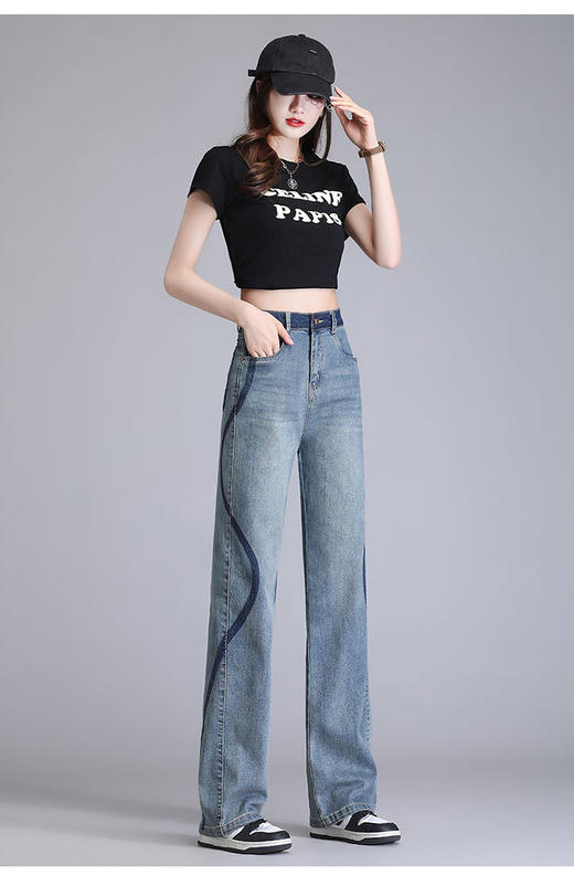 复古蓝时尚牛仔阔腿裤，宽松显瘦窄版直筒裤休闲裤MYX-XYF-19722-L 商品图1