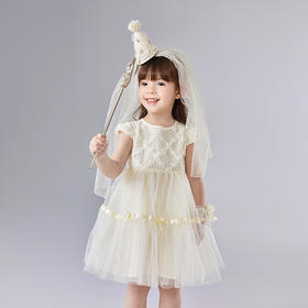 笛莎Deesha 童装女童连衣裙2025夏新款女童仙气花花奶白蝴蝶结纱裙