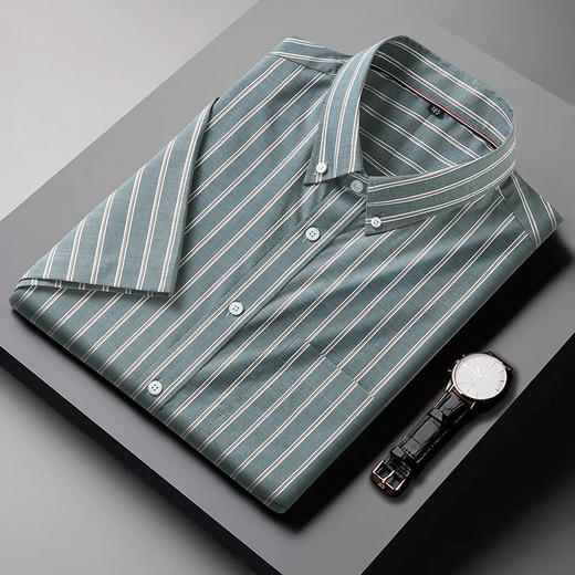 【100%棉】【DM】大依优型大码短袖衬衫加肥加大码半袖条纹全棉衬衫宽松衬衣夏季薄款男士 商品图3