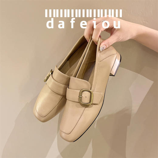 雀说 头层牛皮方头乐福鞋女25707 商品图0