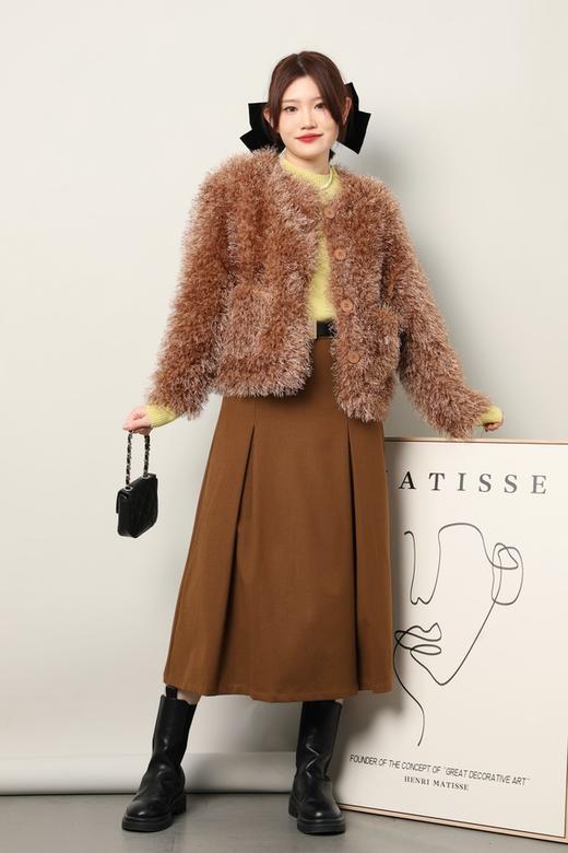 L.Fleuri 个性时髦款咖色毛绒无领外套 17698 商品图2