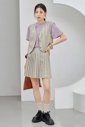 韩都衣舍/Handu Group 气质格子马甲百褶半裙套装 15668